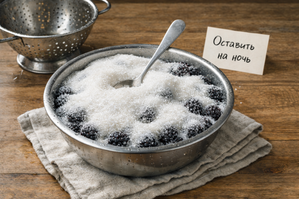 засыпание сахаром ежевики