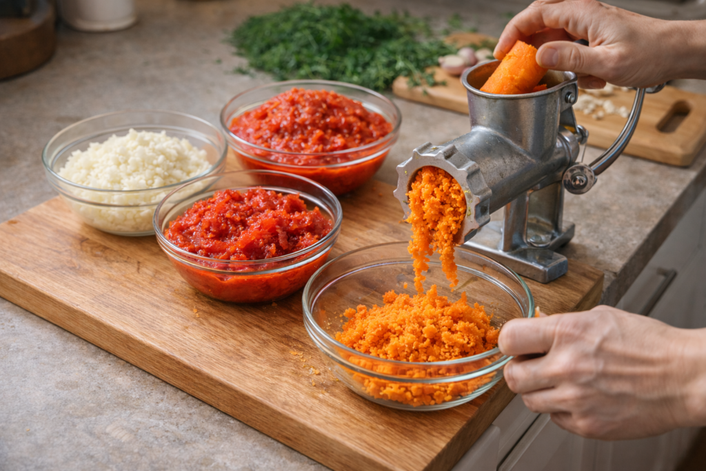овощи прокрутим через мясорубку